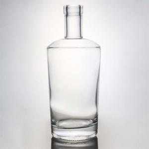 Best Collar Material Glass 750ml Round Shaped Clear Flint Bottle for Customized Gin Rum wholesale