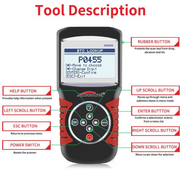 Multi - Language Car Scanner Diagnostic Live Data Code Reader Konnwei KW820 With