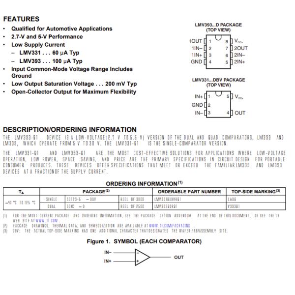 LMV331QDBVRQ1 Tvs Diode Smd Ic Comparator 1 Gen Pur Sot23-5 296-24709-6-ND