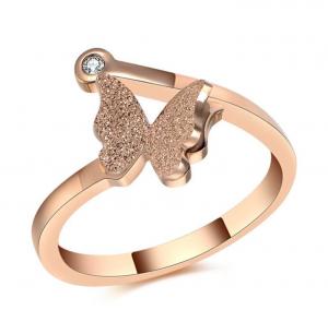 Best Rose Gold Butterfly Rings for Girl Diamond Finger Ring for Lady Stainless Steel Frosted Gold Ring wholesale