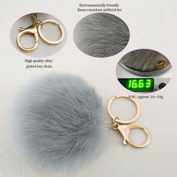 3inch Wide Key Chain Ornaments , Designer Pom Pom Keyring Faux Fur