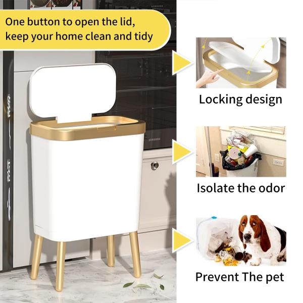 Golden Metal Waste Paper Bin Foot Pedal Trash Can For Hotel Lobby
