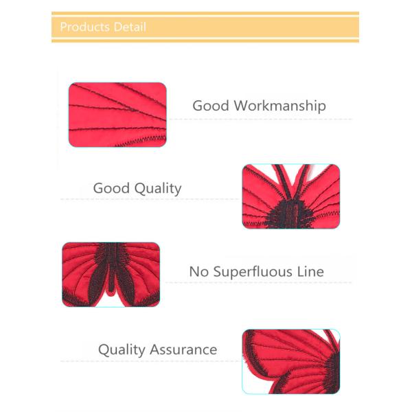 Red Butterfly Sew On Embroidered Patches Customized Size For Hats / Shoes