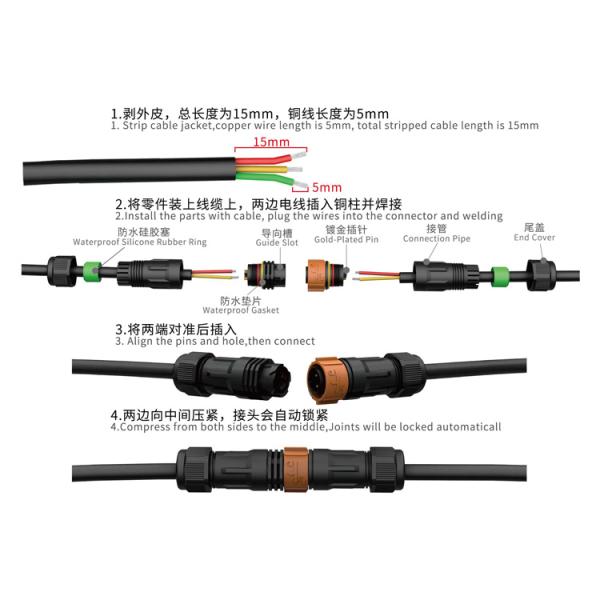 IP68 10A 3 Pin 10.0mm Plastic Push Pull Connectors