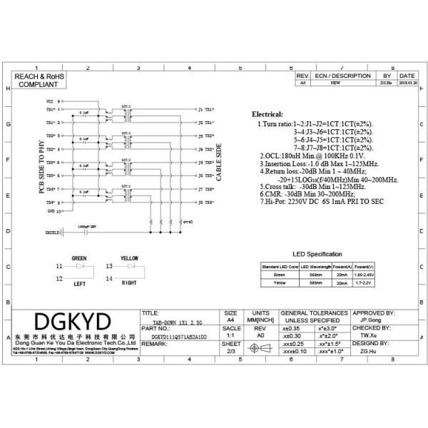 DGKYD111Q571AB2A1D 2.5G Filtering Industrial Grade RJ45 Single Port Shielded Connector Modular Interface With Light PBT