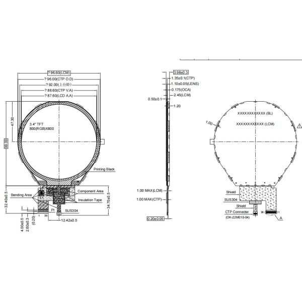 3.4-inch 800*800 TFT Color Circular Display Projective Capacitive Touch Screen For Instrumentation / Smart Home