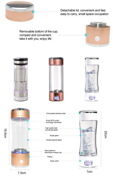 Alkaline Hydrogen Rich Water Bottle Plastic 280 Ml USB Rechargeable