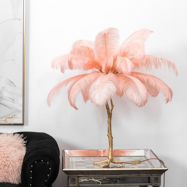 Ostrich Feather Decorative Table Lamp Brass Stand Dia 80cm For Home