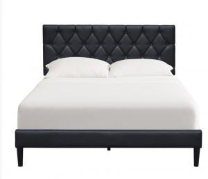Best Twin Size Upholstered Bed Frame Black Leather Adjustable Headboard Tufted Buttons wholesale