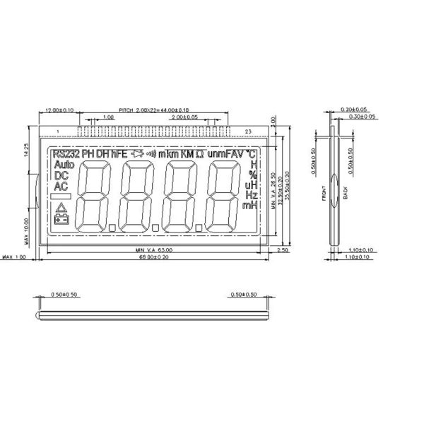 Multimeter Positive Reflective LCD Display 6 O′Clock LCD Segment Display