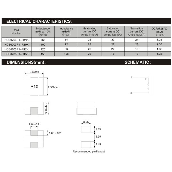Low Core Loss High Current Choke Pad Size 6.6*7.35mm Corrosion Resistant