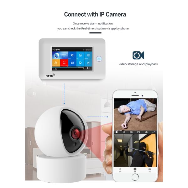 433Mhz WIFI GSM Alarm System 1900mHA Smart Alarm Sensor Touch Screen