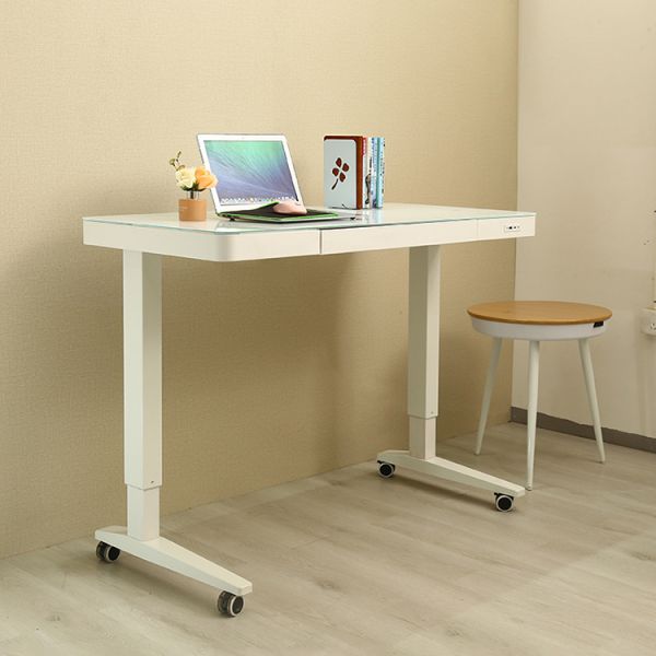 100 V/Hz Glass Mobile Electric Height Adjustable Computer Desk for Modern Office