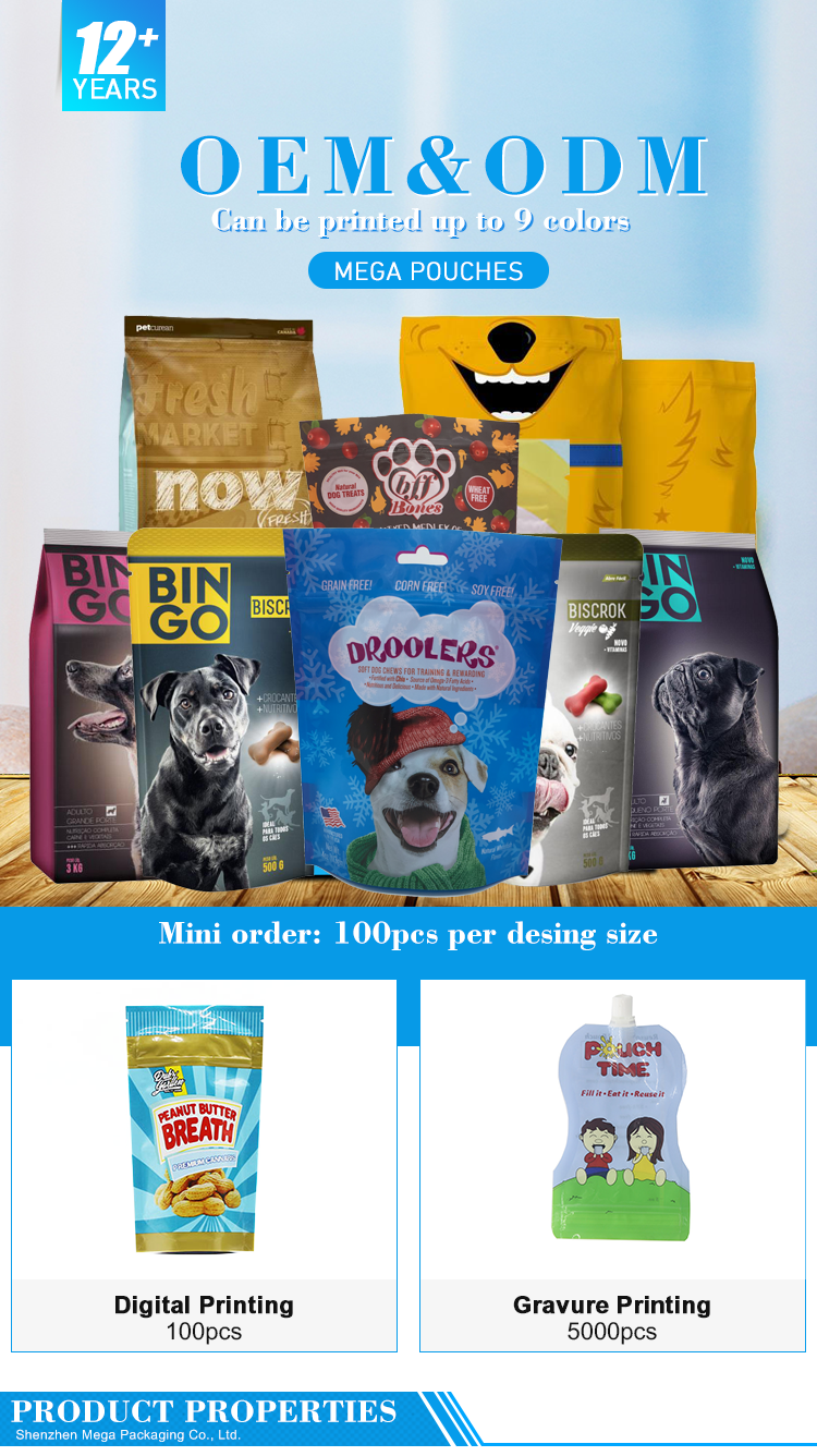 Custom Biodegradable Resealable Zipper Printing Zip lock Pet Dog Treat Food Packaging Pouch Cat Food Plastic Bags