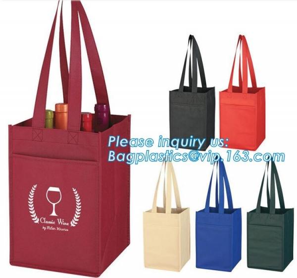 laminated non woven 6 bottle wine tote shopping bag, Custom Promotional wine shopping tote fabric polypropylene laminate