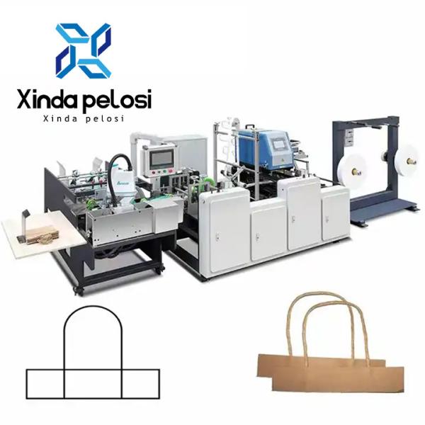 Cheap High Efficiency Paper Bag With Handle Making Machine PLC Control for sale