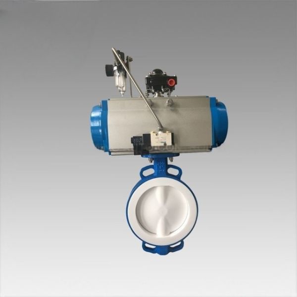 PTFE Sealing Pneumatic Butterfly Valve , Pneumatic Actuated Butterfly Valve DN25