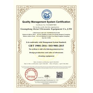 guangdong Jietai Ultrasonic cleaning Equipment Co., Ltd. Certifications