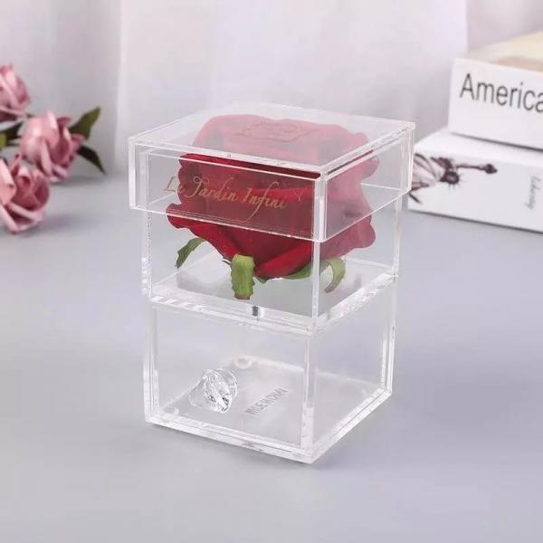 Custom preserved roses acrylic clear acrylic display box with drawer