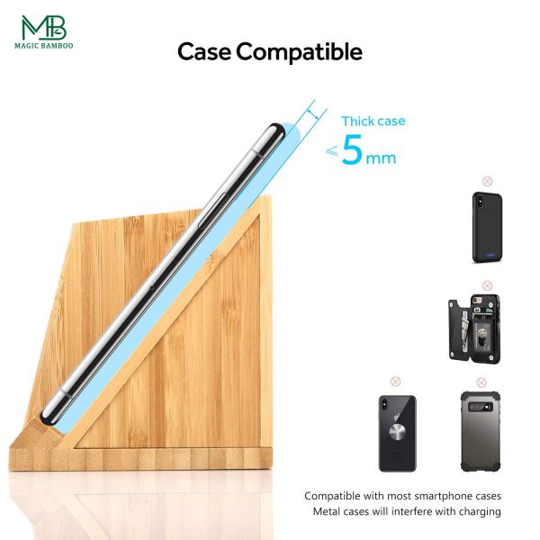 Bamboo Mobile Phone Wireless Charger With Pen Holder Simple