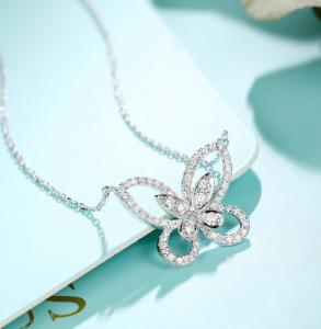 China 0.45ct 18K Gold Diamond Necklace 3.8g White Gold Diamond Butterfly Necklace on sale