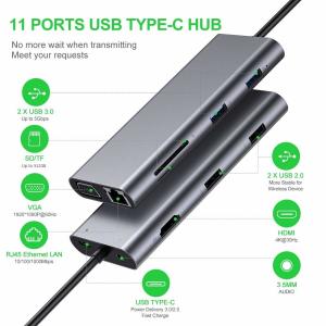 Best 11 Port 11 In 1 USB Type C Hub 10Gbps USB C Docking Station Plug And Play Software Integration wholesale