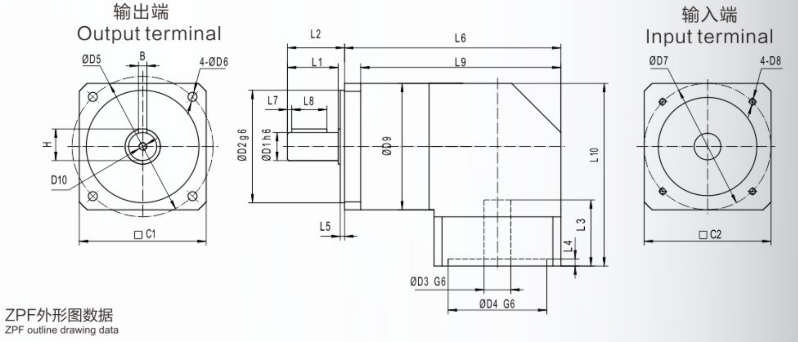 Right Angle Planetary Gear Reducer , ZPF60 Spur Gear Speed Reducer For Servo Motor