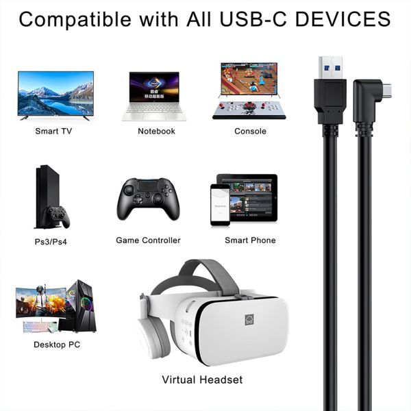 High Speed 5Gbps 3.0 USB Type-C to Type A Cable for VR 1 2 Headset VR Link Cable