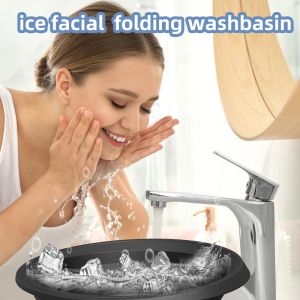 Large Silicone Bowl for Face Ice Bath with Built-In Icetray, Foldable and