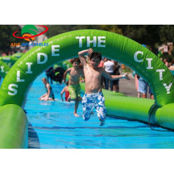 Outdoor Inflatable Slide The City Huge Water Slide 2 Lanes Quadruple Stitching