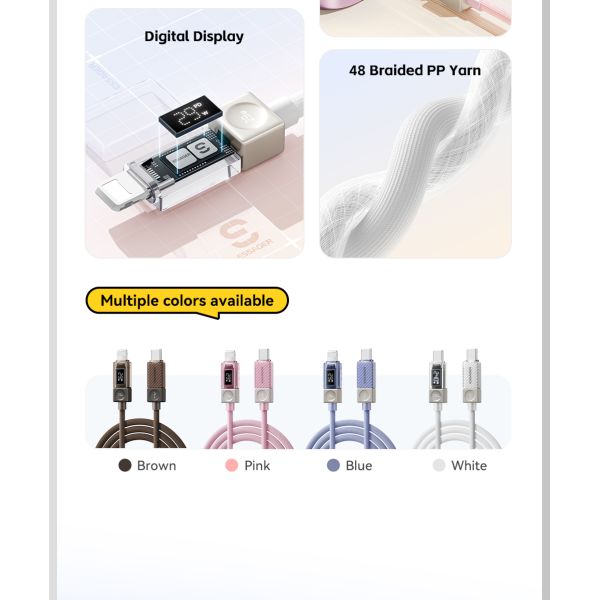 ESSAGER ES-X76 Usb C To Lightning Pd 29W Charging Data Cable 3Ft 6Ft Digital Display