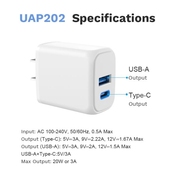 20W QC3.0 PD Power Adapter Usbc Computer Charger Fast Charging