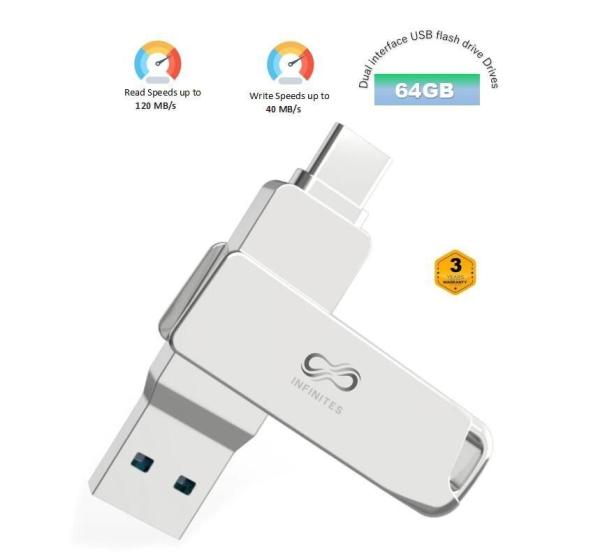 Cheap                    Infinites Dual Interface USB Drive USB C+USB3.2 Equipped with USB C/Type-C Interface and USB a/USB 3.2 High-Speed Interfac 64GB              for sale