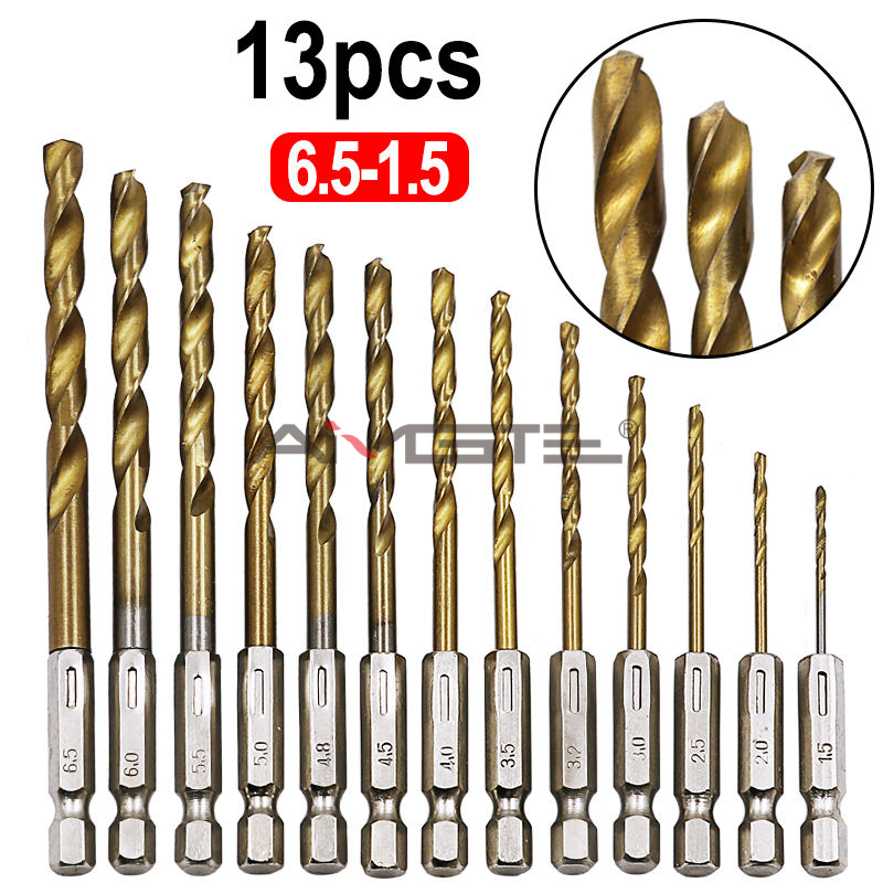 China 13pcs High Quality HSS Steel Electric Screwdriver Bit 6.35mm Twist Drill 1.5-6.5mm for Masonry Drilling on sale