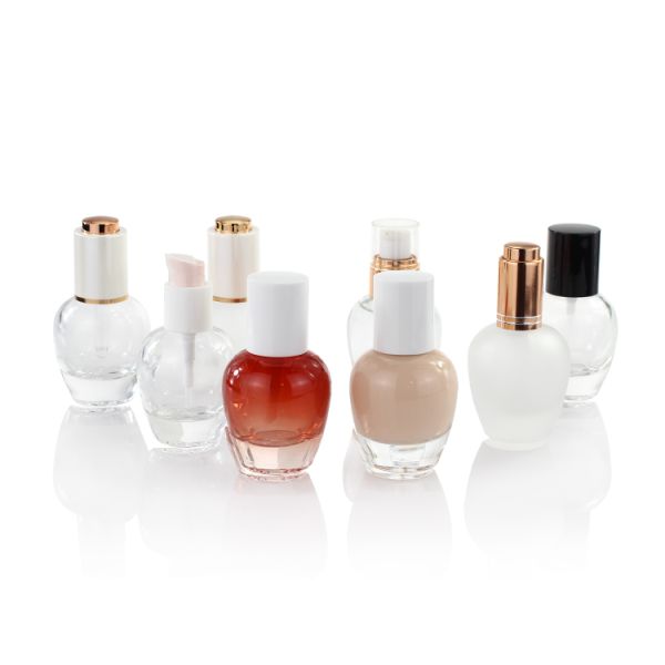 Newest Design 30ml Round Frosted Glass Face Serum Bottle With Luxury Aluminum Lid Cherry Shape Skincare Serum Bottle OEM