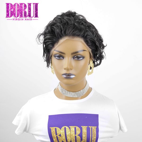 Pixie Cut Lace Front Wigs Wavy Short Pixie Curly Human Hair