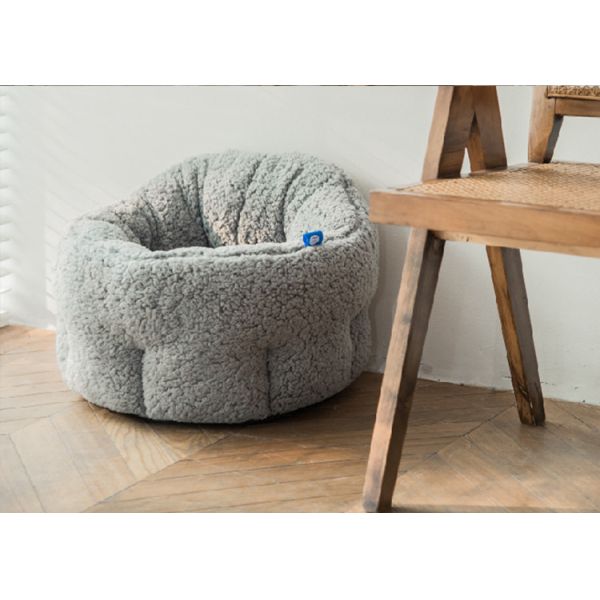 Grey Round Fluffy Calming Plush Calming Dog Bed Xl Small For Crate 19.6 Inch