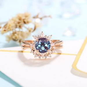 Best Wholesale 925 Sterling Silver Jewelry Synthetic Alexandrite Engagement Ring Lab Created Alexandrite Ring Set wholesale