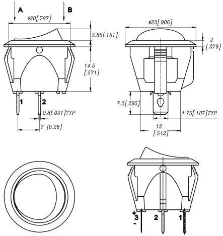 Taiwan Brand Light Country LED Round Rocker Switch, Red Button, 6A 250V