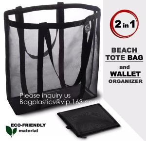 China Mesh Canvas Cooler Shopper Tote Bag For Beach Foldable Large Open Polyester Shopper Tote Bag With Full Mesh Body, bageas on sale