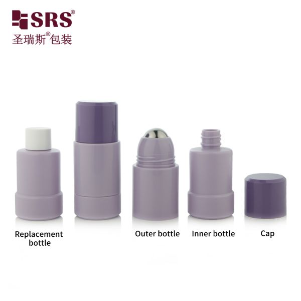 RPPE 50ml 75ml Replaceable PP PCR Double Wall Recycled Roller Ball Bottles For Fragrance Gel Lotion