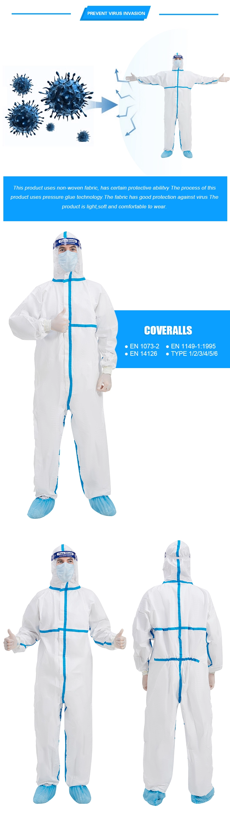 hospital Disposable Protective Coverall High Breathability