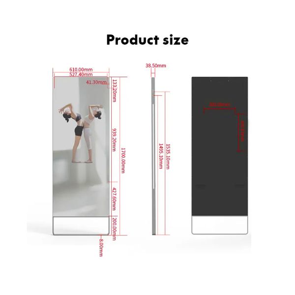 Floor Standing 43inch Vertical Mirror Advertising Screen For Gym