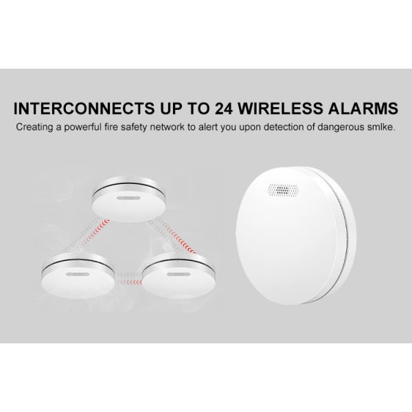 Wireless Interconnected Smoke Alarm Detector Replaceable Battery Photoelectric Fire Alarm