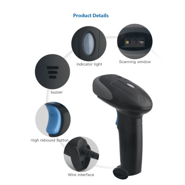 25CM/S Handheld Barcode Scanner Wired Usb Fast Decoding Ergonomic DS2806-2D