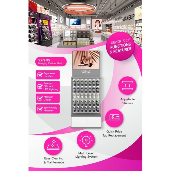 YXiS-X5 Matte White Hooks Skincare Display Cabinet with Adjustable Hanging Rods