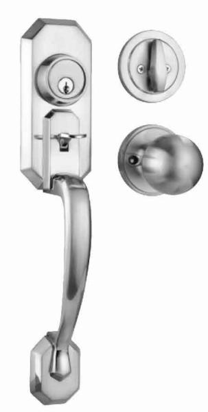 Cheap 70mm Backset Entrance Handle Lock with 5 - pin Brass Cylinder and Double Handle Function for sale