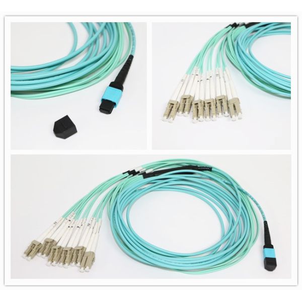 MPO - LC 12 Core fibre optic patch cord Aqua Round Bundle Optical Fiber Cable
