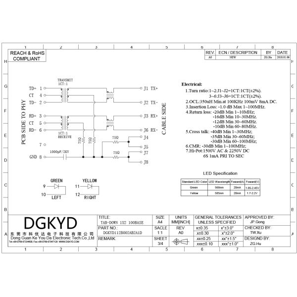 RJ45 Connector 1X2 Network Interface 8p8c Network Port Socket With Filter DGKYD112B002AB2A1D