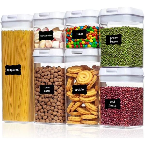 7 Pieces BPA Free Airtight Food Storage Containers Plastic Cereal Containers with Easy Lock Lids